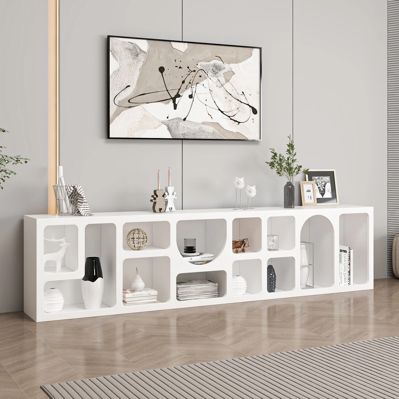 Bohem Kitaplık 205 Cm Mebran - Beyaz Beyaz