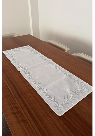 Nazlım Keten Nakışlı Amerikan Servis Takımı 19 Parça Silver Gümüş