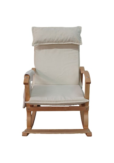 Enda Home Verona Minderli Ahşap Sallanan Sandalye Doğal Ahşap Gürgen Dinlenme Koltuğu Krem