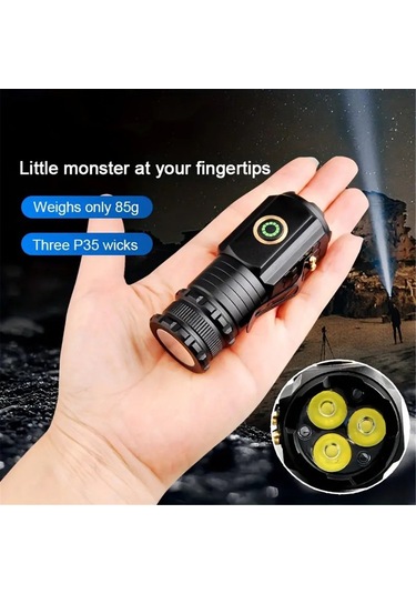 Vkemall 1600lm 5 Modlu Çok Fonksiyonlu Mini El Feneri, Şapka Işığı, Ipx5 Su Geçirmez, Usb Şarjlı, Aluminyum Alyazı, 200+ Metre Işık Mesafesi Siyah