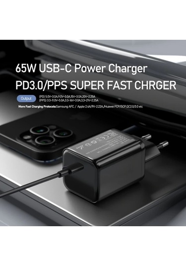 Topshop1 65w Gan Hızlı Şarj Cihazı Siyah Qc 4 0 3 0 Type C Pd Usb Huawei Xiaomi Samsung Oneplus İphone Uyumlu Macbook Laptop İçin