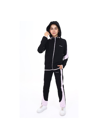 Toontoy Kız Çocuk Reglan Kol Tnty Coll Baskılı Eşofman Takım Siyah