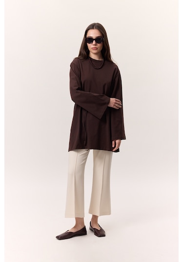 Bağlama Detaylı Oversıze Tshırt Acı Kahve Acı Kahve Kahverengi