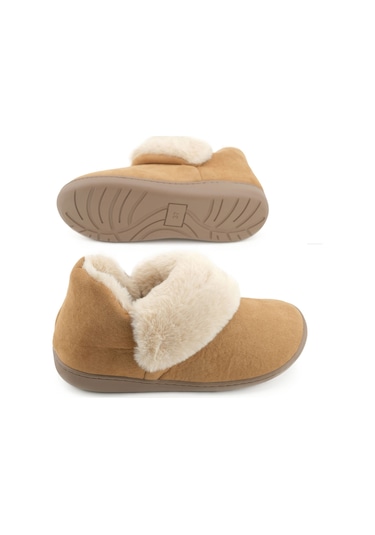 Gezer Kadın Kışlık İçi Peluşlu Rahat Taban Ev Bahçe Panduf Bot Kahve