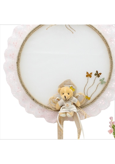 Süslebabypartystore Güpürlü Ve Ayıcıklı 37Cm Kasnak Kapı Süsü - Pembe