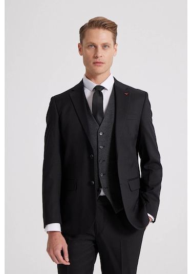 Ds Damat Slim Fit Siyah Düz Mono Yaka Tek Yırtmaçlı Astarlı Takim Elbise Kombinli 8HFY5ORTKMBN2 Siyah