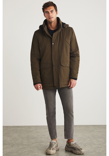 Gerardo Erkek Çok Kalın Su Ve Rüzgar Geçirmez Içi Astarlı Kapşonlu Outdoor Dış Giyim Haki Mont