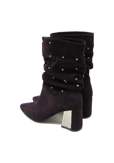 Kanuga Rjb7481 Siyah Süet Kadın Sivri Burun Araboy Çizme Siyah Süet Siyah