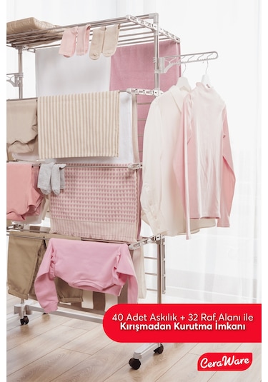 Ceraware 4 Katlı Çamaşırlık Lüks Çamaşır Kurutma Askılığı Gri