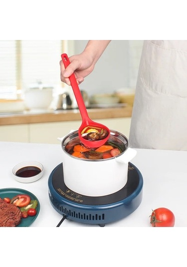 Novahub Black Büyük Kalın Silikon Kaşık Ramen Erişte Kepçe Uzun Sap Çorba Kaşığı 30x8.3cm Cn Black