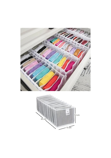 6 Adet 11 Bölmeli Çizgili Akordiyon Çok Amaçlı Çekmece Dolap İçi Organizer Düzenleyici 15x43x14 Cm M Gri