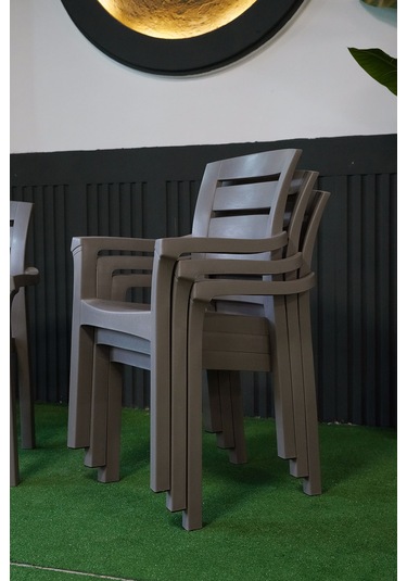 Alezy Didim İstiflenebilir Bahçe Balkon Koltuk Sandalye 6 Adet Gri