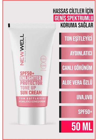 New Well Ton Eşitleyici ve Aydınlatıcı Pembe Yüz Güneş Kremi SPF50+ 50 ML