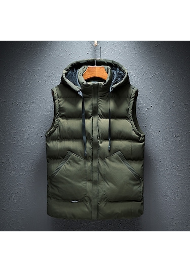 Yeni Erkek Sonbahar Ve Kış Sıcak Pamuklu Yelek Yeşil