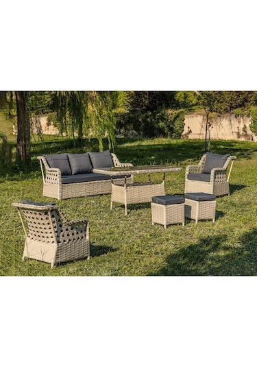 Btkconsept Lupa Eslem Rattan Bahçe Mobilyasi 3+1+1 Puf Ve Salıncak " Masali Bej