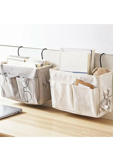 Beyaz Başucu Saklama Çantası Düzenleyici Tv Uzaktan Kumanda Asılı Kanepe Depolama Organizatör Yatak Tutucu Cepler Yatak Odası Yurt Saklama Çantası Beyaz