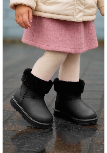 Kaptan Junior Çocuk İçi Kürklü Su Geçirmez Yağmur, Kışlık Bot Siyah