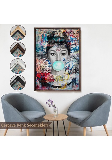 Çerçeveli Audrey Hepburn Graffiti Pop Art Duvar Tablosu-6470