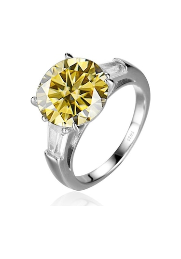 Sarı Bagueringen Lüks Büyük 5 Karat Mozanit Pırlanta Yüzük Gümüş 925 Takı Klasik Dört Pençe Tasarım Kadın Alyans 9