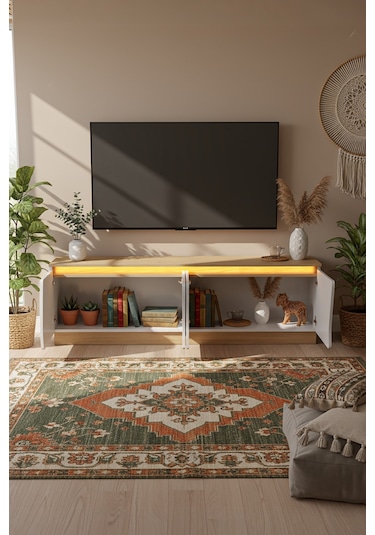 Bohem 180 Cm Tv Ünitesi Ledli Mdf Kapak Ceviz - Beyaz