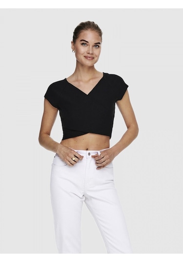 Only Kadın Siyah Short Top Çapraz Crop - 15230889 001
