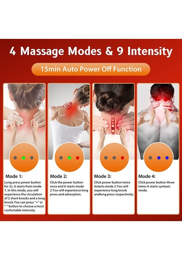 Kosona Kolle Kemerli Servikal Masajcı: Akıllı Sabit Sıcaklıklı Darbe, 4 Mod, 9 Şiddet, 3 Isı Seviyesi, Usb Şarjlı Kırmızı Kırmızı