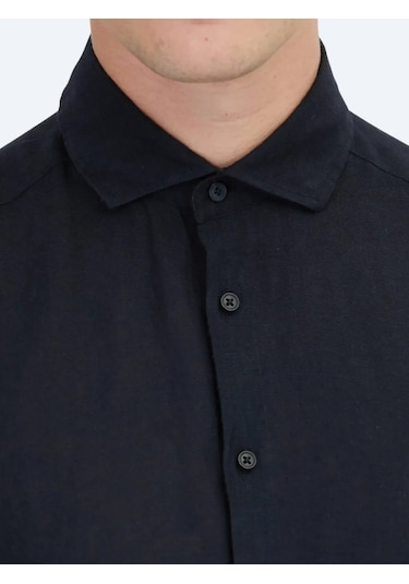 Siyah Düz Dokuma Casual Pamuk Karışımlı Gömlek Siyah