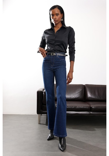 5in1Canpolat Siyah Parlak Bitişli Slim Fit Gömlek 4897 Siyah