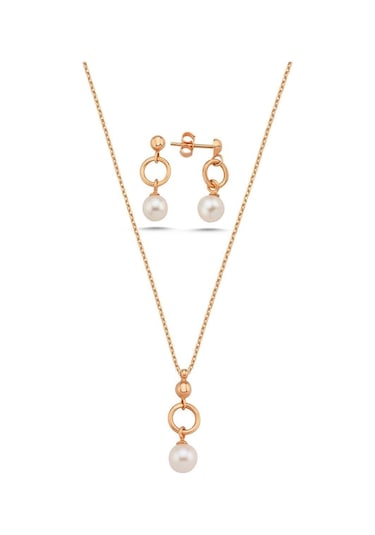 7,5 Mm Halka Doğal İnci Küpe Kolye İkili Set