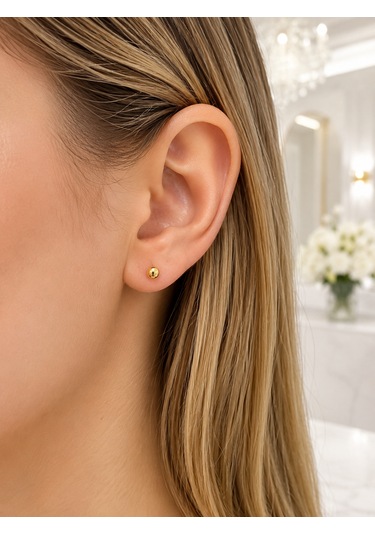 14 Ayar Altın Cilalı 5 Mm Top Küpe Minimal Şık Tasarım 0,55 Gr