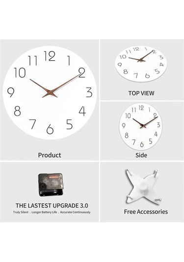 Homyl Arap Rakamları İle 12 Inç Duvara Asılan Saat Beyaz