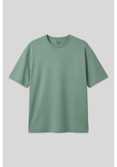 Oversize Fit Basic 2li Paket Taş-açık Yeşil Erkek T-shirt - 88353 Yeşil - Gri