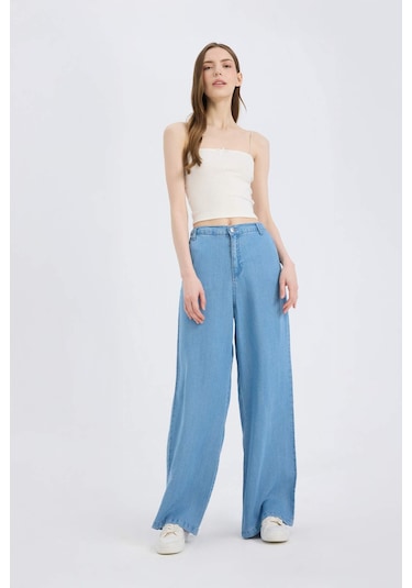 DeFacto Pull On Wide Leg Yüksek Bel Uzun Tensel Yıkamalı Pantolon D8238AX25SMNM85