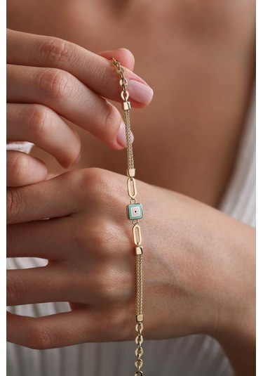 14 Ayar Altın Mineli Nazar Bileklik Sarı Altın