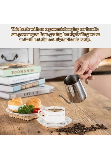 Xiyyadms 350ml Gümüş Renkli 304 Paslanmaz Çelik Kahve Çay Dolu, Hassas Su Akışı Kontrolü, Ergonomik Kollü, Temizliği Kolay Gümüş