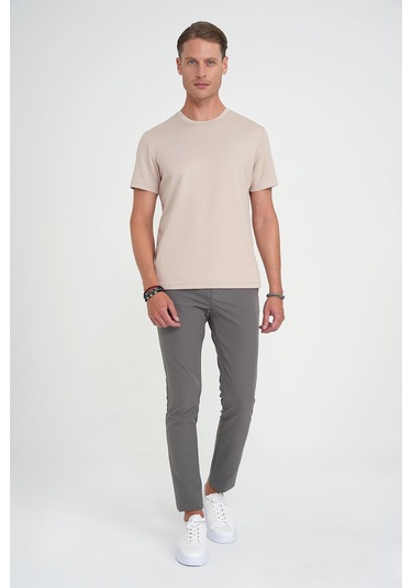 Comfort Fit Bisiklet Yaka Esnek Pamuk Casual Bej Tişört Ts 885 Bej