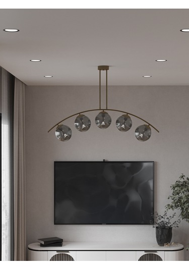 Lal Modern Eskitme 5 Li Füme Cam Küre Avize Yay Formlu