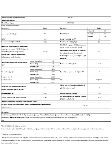 Regal CMI 111122 11 KG 1200 Devir Çamaşır Makinesi