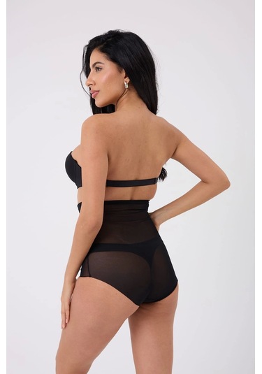 Freshness 0006 Lazer Kesim Tül Yüksek Bel Slip Korse Siyah