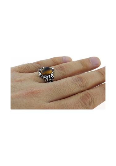 Gümüş Kaplan Gözü Taşlı Erkek Yüzük (506235008)