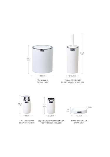 Okyanus Home Beyaz Kromlu Çizgili Yuvarlak 5'Li Banyo Seti Beyaz