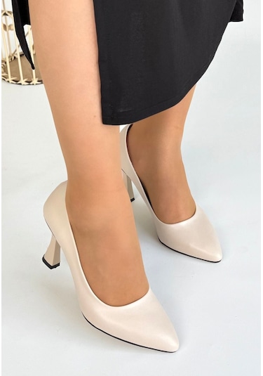 Modadua Ulba Bej Cilt Stiletto Ayakkabı Çok Renkli