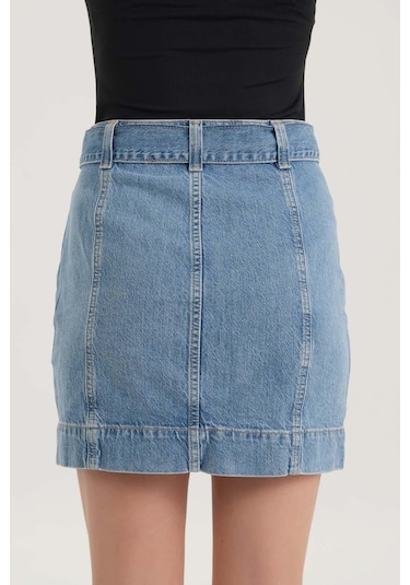 Açık Mavi Yüksek Bel Kemer Detaylı Jean Etek C 4532-034 Açık Mavi