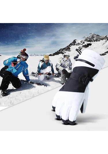 Moveevo Kışlık Beş Parmak Kayak Eldiveni - Su Geçirmez, Dokunmatik Ekran Uyumlu, Sıcak Tutan, Gri Renk Gri