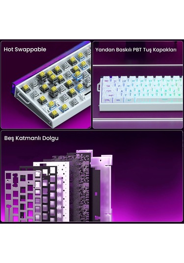 Aula Hero 68 He Manyetik Klavye Rapid Trigger Jade King Switch 8000hz Rgb Neon Tkl Hot Swap Oyuncu Klavyesi Beyaz
