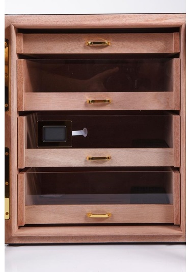 Premiumquality Santa Rosa Siyah 4 Çekmeceli Sedir Humidor Puro Kutusu