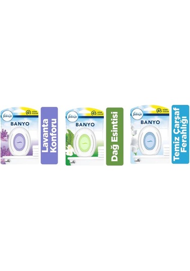 Febreze Hava Ferahlatıcı Banyo Lavanta Ferahlığı + Dağ Esintisi + Temiz Çarşaf Ferahlığı