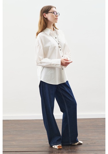 Tasarım Detaylı Oversıze Gömlek Ekru Ekru