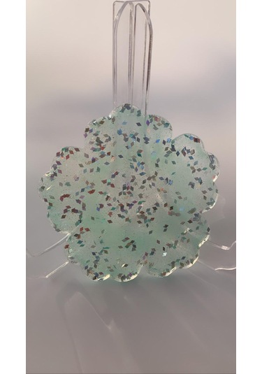 Turkuaz Renkli Gümüş Glitterli Çiçek Desenli Bardak Altlığı Turkuaz