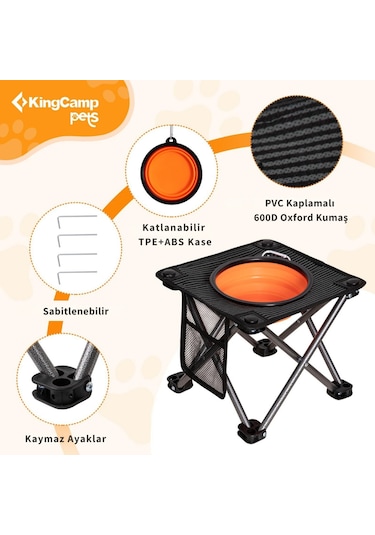 Kingcamp Pets Portatif Yükseltilmiş Köpek Mama Ve Su Kabı Siyah